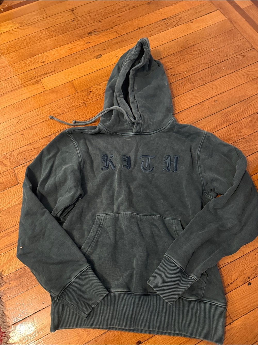 Kith Distressed Hooded Sweatshirt in Washed Forest Green